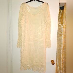 Cream Colored Crocheted 2-Piece Slip Dress.  Size 18/20